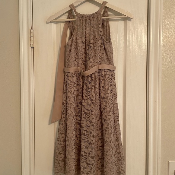 Tan lace wedding party dress